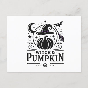 Halloween Witch Pet en Pompoen Ontwerp Magic Art Briefkaart
