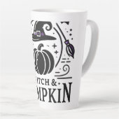 Halloween Witch Pet en Pompoen Ontwerp Magic Art Latte Mok (Rechterhoek)