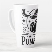 Halloween Witch Pet en Pompoen Ontwerp Magic Art Latte Mok (Linkerhoek)