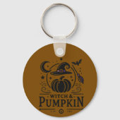 Halloween Witch Pet en Pompoen Ontwerp Magic Art Sleutelhanger (Voorkant)