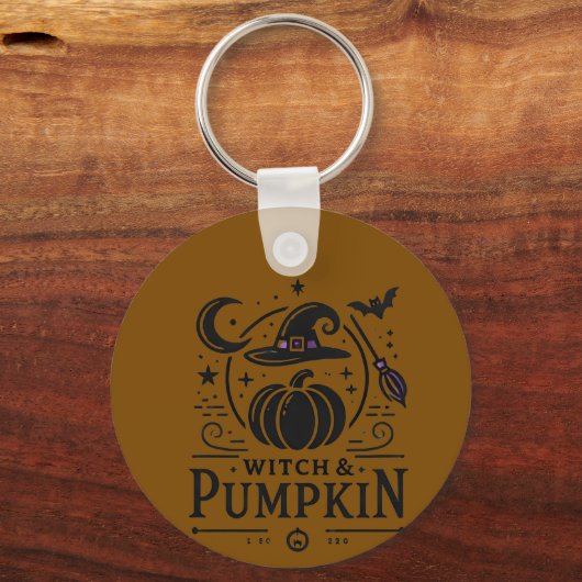 Halloween Witch Pet en Pompoen Ontwerp Magic Art Sleutelhanger (Voorkant)