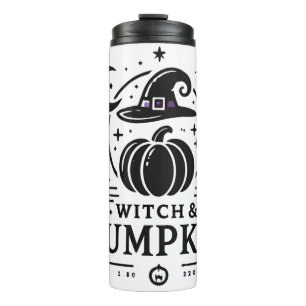 Halloween Witch Pet en Pompoen Ontwerp Magic Art Thermosbeker