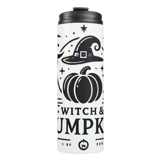 Halloween Witch Pet en Pompoen Ontwerp Magic Art Thermosbeker (Voorkant)