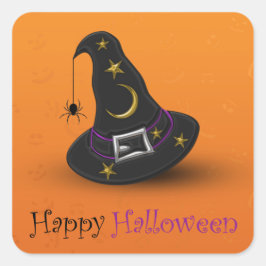 Halloween Witch Pet met spin Vierkante Sticker