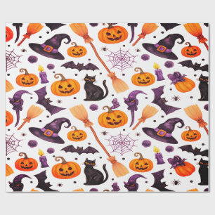 Halloween Witch Pet Pompoenen Vleermuizen Spooky M Cadeaupapier