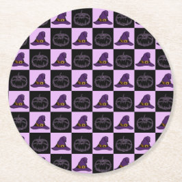 Halloween Witch Pet Pumpkin Face Spooky Pattern Ronde Kartonnen Onderzetter