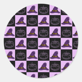 Halloween Witch Pet Pumpkin Face Spooky Pattern Ronde Sticker