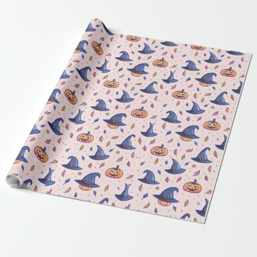 Halloween Witch Pet Pumpkin Wrapping Paper Cadeaupapier (Uitgerold)