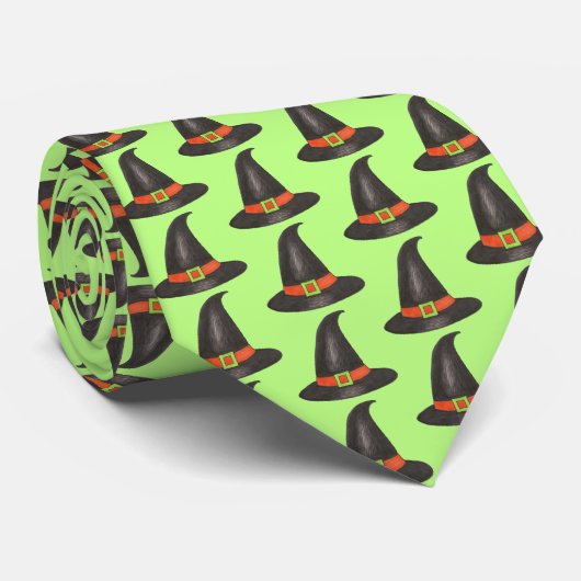 Halloween Witch Pet Trick or treat Green Black Stropdas (Opgerold)