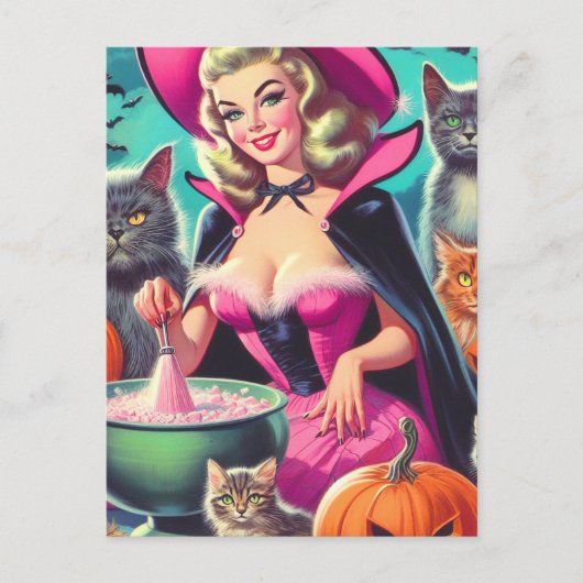 Halloween Witch Pin-up Briefkaart (Voorkant)