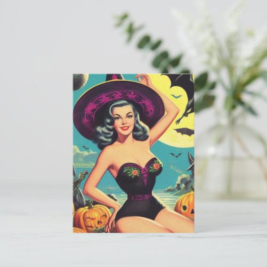  Halloween Witch Pin Up Briefkaart (Staand voorkant)