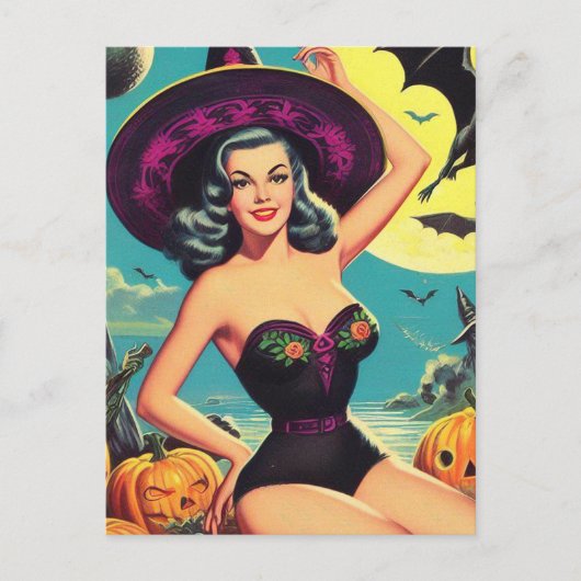  Halloween Witch Pin Up Briefkaart (Voorkant)