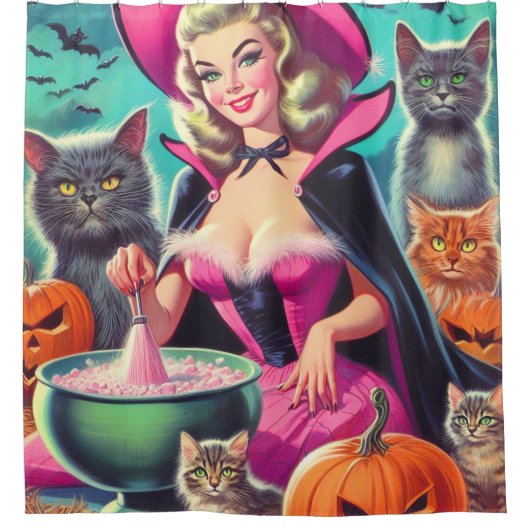 Halloween Witch Pin-up Douchegordijn (Voorkant)
