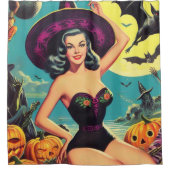 Halloween Witch Pin Up Douchegordijn (Voorkant)