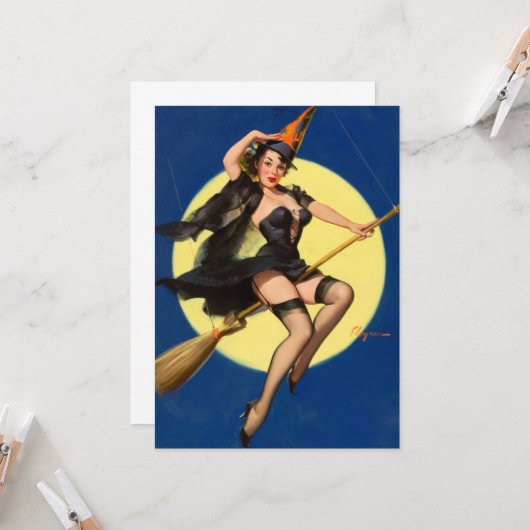 Halloween Witch Pin Up Girl Kaart (Voorkant / Achterkant in situ)