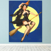 Halloween Witch Pin Up Girl Witch Canvas Afdruk (Insitu (Houten vloer))