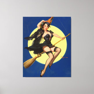 Halloween Witch Pin Up Girl Witch Canvas Afdruk