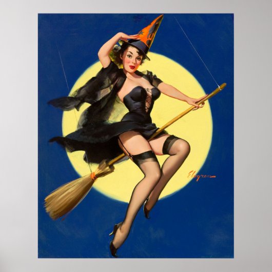 Halloween Witch Pin Up Girl Witch Poster (Voorkant)