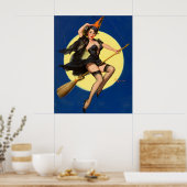 Halloween Witch Pin Up Girl Witch Poster (Keuken)