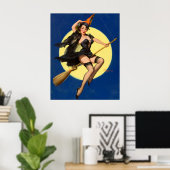 Halloween Witch Pin Up Girl Witch Poster (Thuiskantoor)