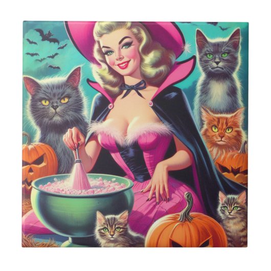 Halloween Witch Pin-up Tegeltje (Voorkant)