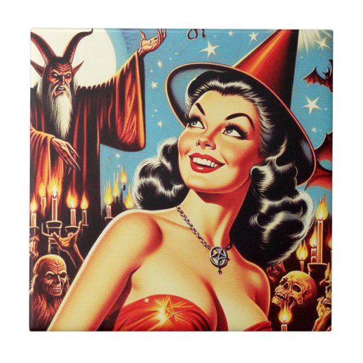 Halloween Witch Pin-Up Tegeltje (Voorkant)