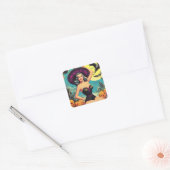  Halloween Witch Pin Up Vierkante Sticker (Envelop)