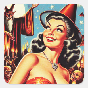  Halloween Witch Pin-Up Vierkante Sticker
