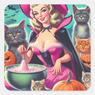 Halloween Witch Pin-up Vierkante Sticker