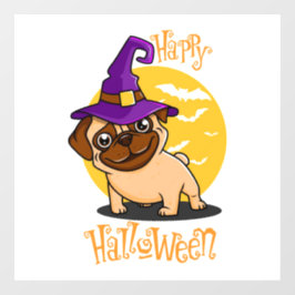 Halloween Witch Pug Window Cling Raamsticker