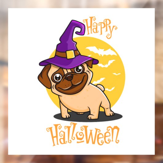 Halloween Witch Pug Window Cling Raamsticker (Vel 2)