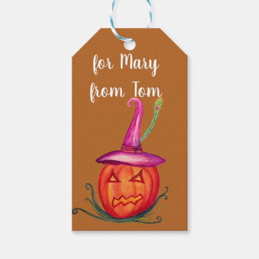 Halloween Witch Pumpkin Art Gift Label Cadeaulabel (Voorkant)