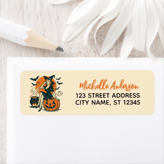 Halloween  Witch Pumpkin Bat Retouradres Etiket (Insitu)