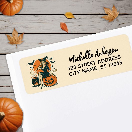Halloween Witch Pumpkin Bat Retouradres Etiket