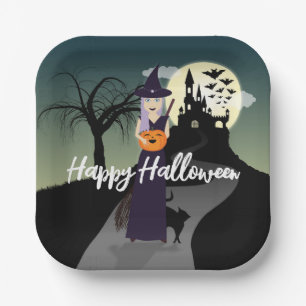 Halloween Witch Pumpkin Black cat Jouw tekst Papieren Bordje