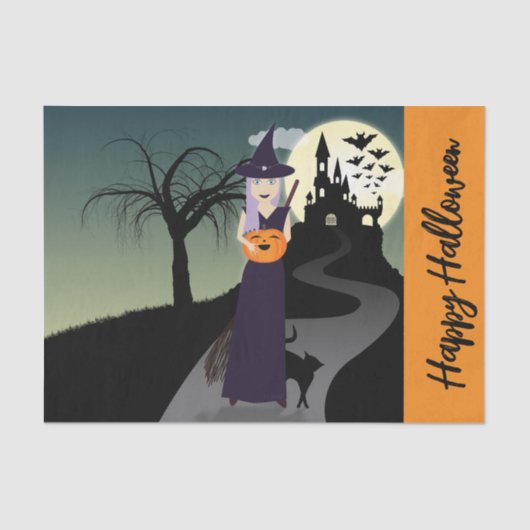 Halloween Witch Pumpkin Black cat Jouw tekst Tissuepapier (Voorkant)