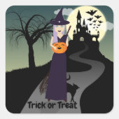 Halloween Witch Pumpkin Black cat Jouw tekst Vierkante Sticker (Voorkant)