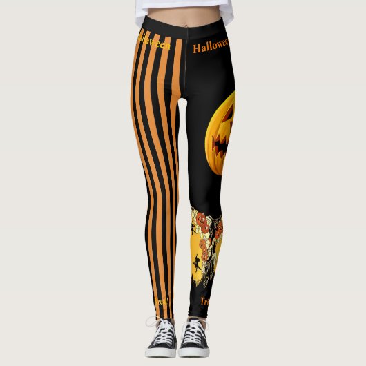 Halloween Witch Pumpkin Leggings Black Pants (Voorkant)