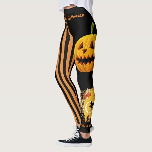 Halloween Witch Pumpkin Leggings Black Pants (Links)