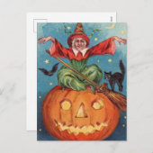 Halloween Witch, Pumpkin & Owl  Feestdagenkaart (Voorkant / Achterkant)