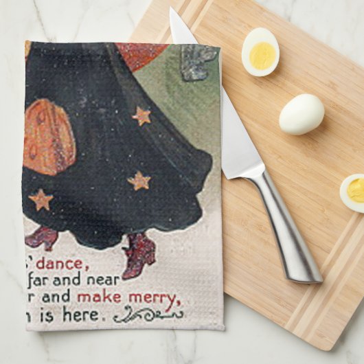 Halloween Witch & Pumpkins Theedoek (Quarter Fold)