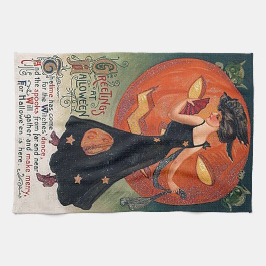  Halloween Witch & Pumpkins Theedoek (Horizontaal)