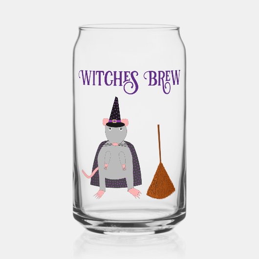 =Halloween Witch Rat en Broom Custom Blikvorm Glas (Voorkant)