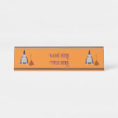 Halloween Witch Rat en Broom Custom Bureau Naambordje (Voorkant)