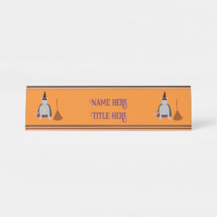 Halloween Witch Rat en Broom Custom Bureau Naambordje