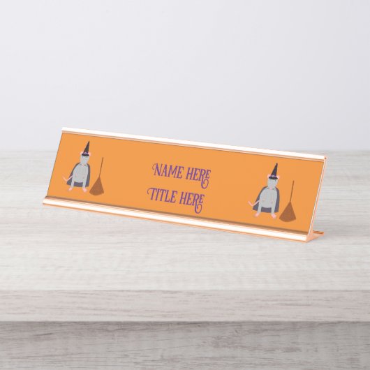 Halloween Witch Rat en Broom Custom Bureau Naambordje (Voorkant)