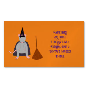 Halloween Witch Rat en Broom Custom Magnetisch Visitekaartje