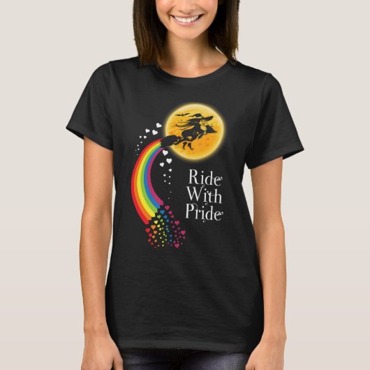 Halloween Witch Ride with Pride LGBT T Shirt LGBT (Voorkant)