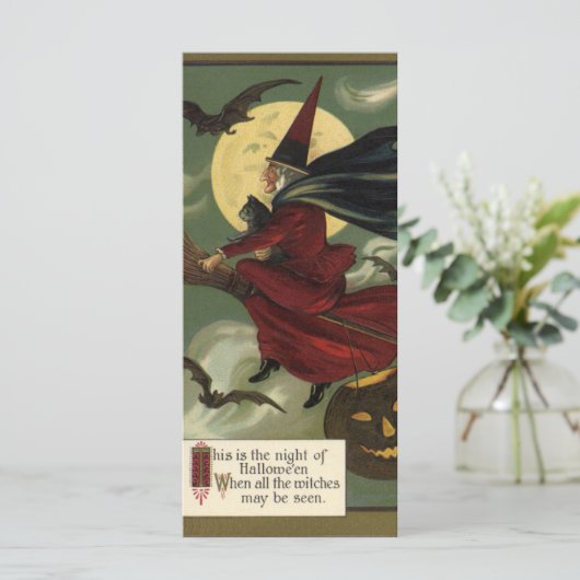 Halloween Witch Riding Broomstick met kat (Staand voorkant)