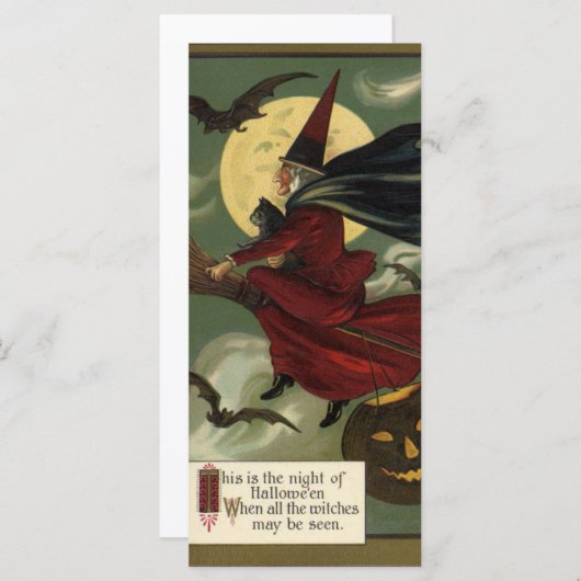  Halloween Witch Riding Broomstick met kat (Voorkant / Achterkant)